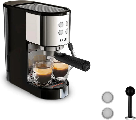 Krups XP441810 Gerätezubehör, Edelstahl, 15 bar, Bedienfeld mit 4 Funktionen, Edelstahl-Applikationen