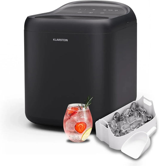 Klarstein Eiswürfelmaschine, Touch-Bedienung, Schwarz, 15 kg/Tag, Eiswürfel in 6 Min, Touchpad, 2 Eiswürfelgrößen