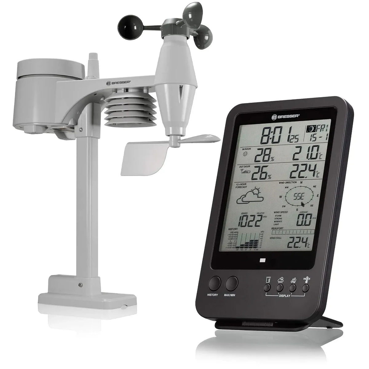 5-in-1 Wetterstation, Außensensor, Funkwetterstation, Schwarz