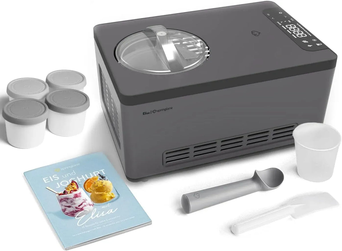 Joghurtbereiter, Eismaschine, Eisbehälter, Speiseeismaschine, 2,0 L, 220 W, Edelstahl, Wärmefunktion, Grau, SPRINGLANE