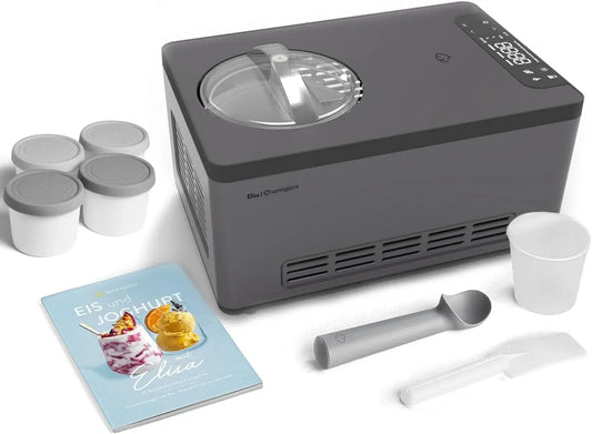Joghurtbereiter, Eismaschine, Eisbehälter, Speiseeismaschine, 2,0 L, 220 W, Edelstahl, Wärmefunktion, Grau, SPRINGLANE