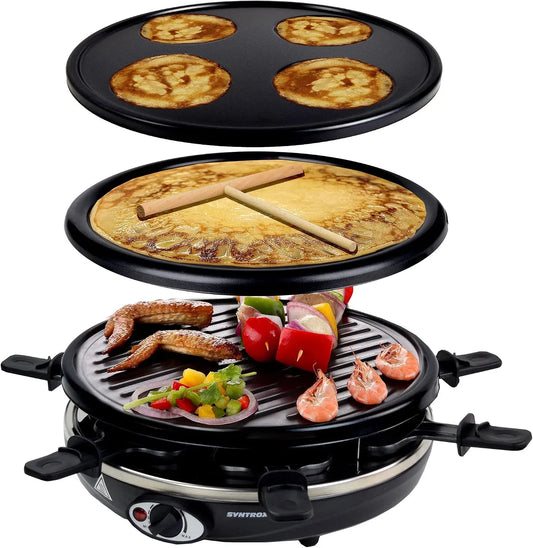 Gerätezubehör 1300Watt, 1300 W, Grill, Antihaftbeschichtung, Schwarz, Syntrox Germany Raclette-Grill Baselrax mit Wechselplatten