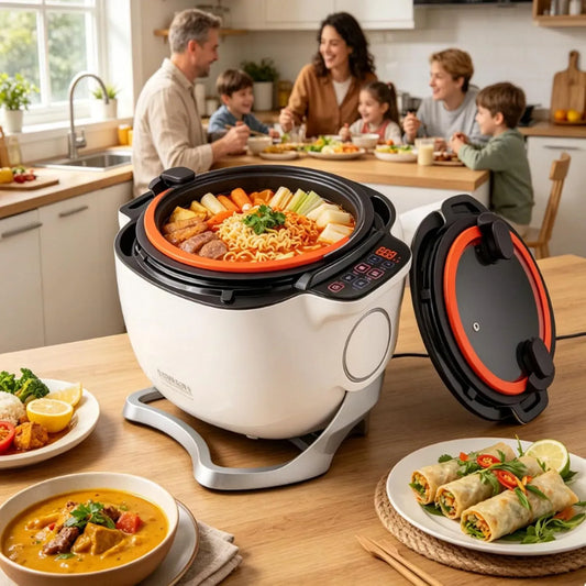 Küchenmaschine 6-Liter-Wok, 2000 W, Antihaftbeschichtung, Antihaft-Topf, Drehbarem Trommelteil