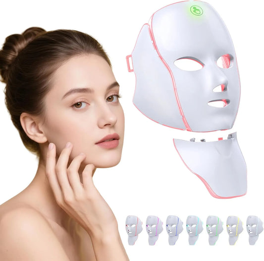Rotlicht-Therapie-Maske für Gesicht, schnurlose LED-Gesichtsmaske und Halsmaske, für wiederaufladbar für Zuhause, 7 benutzerdefinierte Modi mit, USB