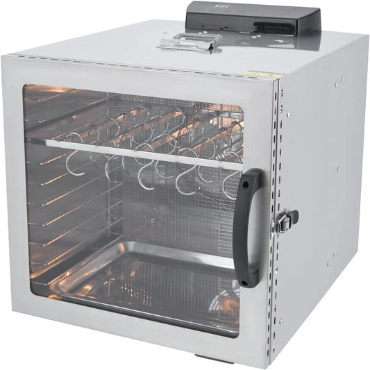 Trockenschrank, Lebensmitteltrockner, 42.5 L, 1000 W, 30 bis 90 °C, Timer, 2 Temperaturzonen, Edelstahl, für Trockenfleisch Gemüse Obst, Dörrautomat