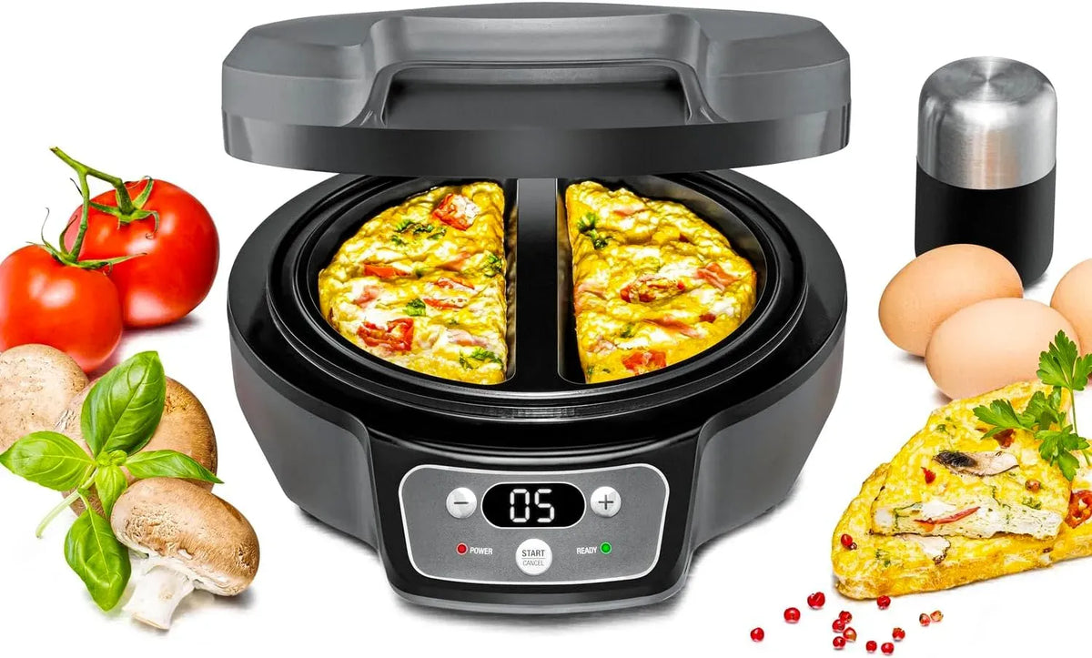 Rommelsbacher OM 950 Zeitschaltuhr, 950 W, Touch-Bedienung, Antihaftbeschichtung, für 2 Omeletts