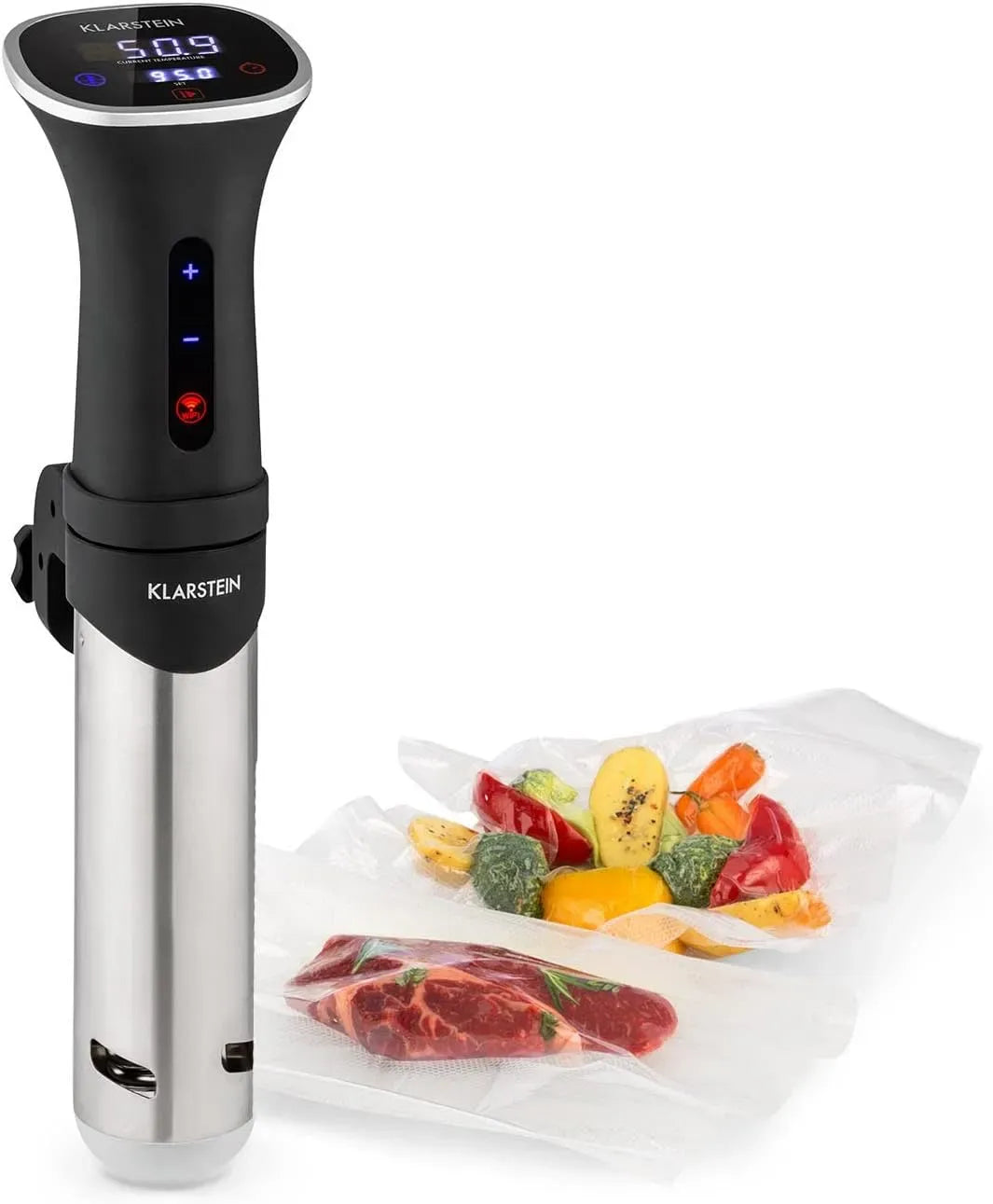 Klarstein Garer, Sous-vide-Kochgerät, 15 L, 1200 W, 20 bis 95 °C, Touch-Bedienung, Timer, App, 3D-Optik, Edelstahl, Schwarz