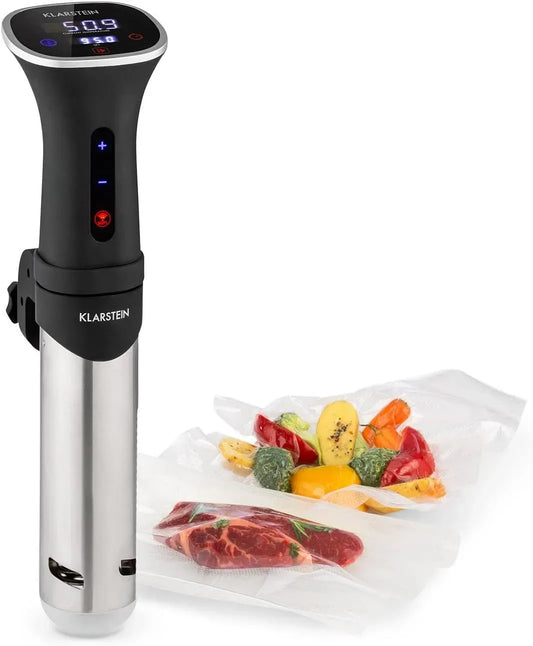 Klarstein Garer, Sous-vide-Kochgerät, 15 L, 1200 W, 20 bis 95 °C, Touch-Bedienung, Timer, App, 3D-Optik, Edelstahl, Schwarz