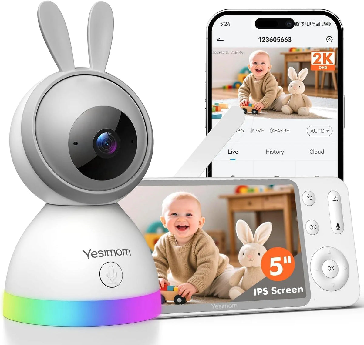 3MP Temperatursensor, Babyphone, Kamera, Babyüberwachungsgerät, WLAN, 2 Temperaturzonen