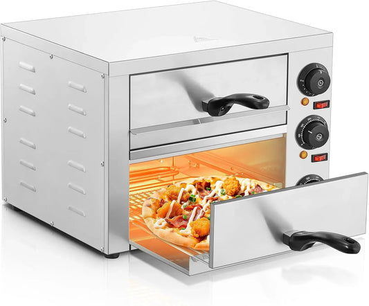 Elektrischer Pizzaofen, 12 Zoll, 3000 W, Professional 15-Minuten-Timer, gewerblich, Edelstahl