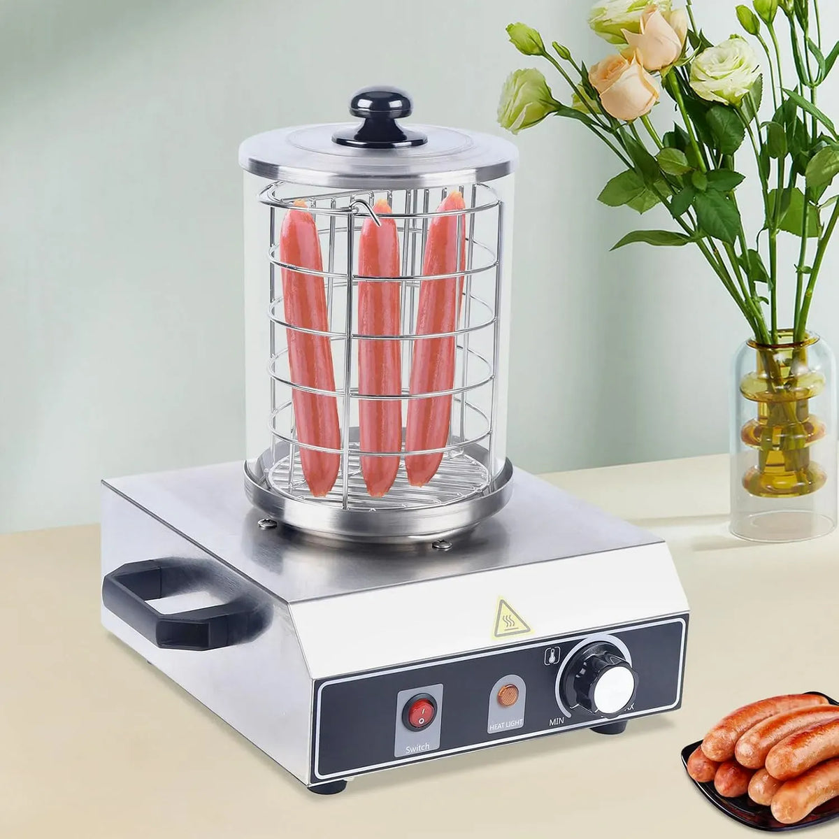 WüRstchenkocher Maker, BockwurstwäRmer, WüRstchenwäRmer, Wurstkocher, 350 W, 220 V, Edelstahl, Wärmefunktion