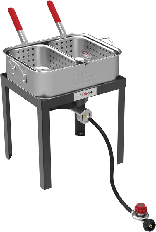 Doppel-Gasfritteuse, Aluminiumtopf, 18 L, Outdoor, Gusseisen, für den Außenbereich mit Brenner aus Gusseisen -, GASONE