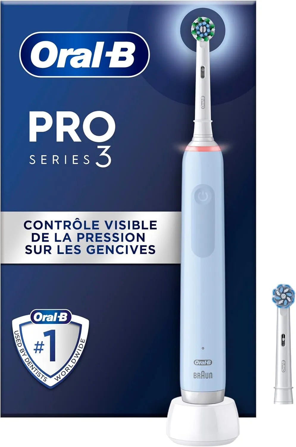 PRO 3 Geschenk Mann/Frau, blau, Oral-B 3000 Elektrische Zahnbürste/Electric Toothbrush, 2 CrossAction Aufsteckbürsten, mit 3 Putzmodi und visueller