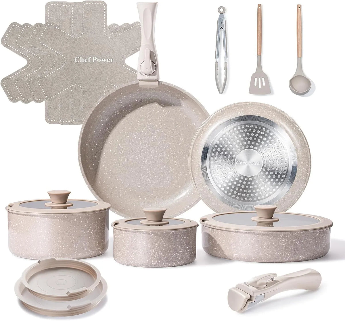 Geschirrspüler 19-teilig, Spülmaschine, Antihaftbeschichtung, Chef Power Keramik-Kochgeschirr-Set, abnehmbarem Griff, abnehmbarer Griff