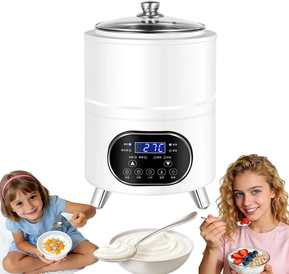 8L/12L White-12L Joghurtbereiter, Joghurtmaschine, 12 L, 8 L, 2 Temperaturzonen, Edelstahl, Weiß, für griechischen Joghurt, Gewerblicher