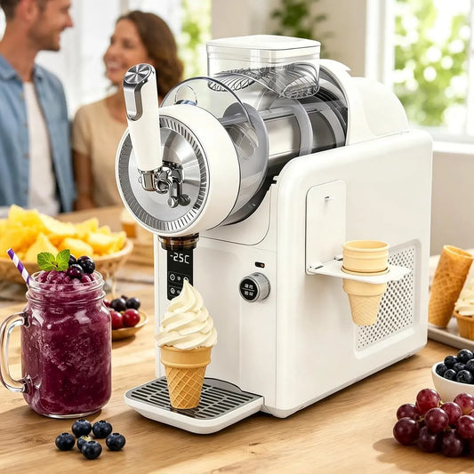 Slushie Maschine, Slush Maschine, Softeismaschine, Speiseeismaschine, Slush-Eisbereiter, 2 L, 2 Temperaturzonen, 5 Programmen, Weiß, für Zuhause