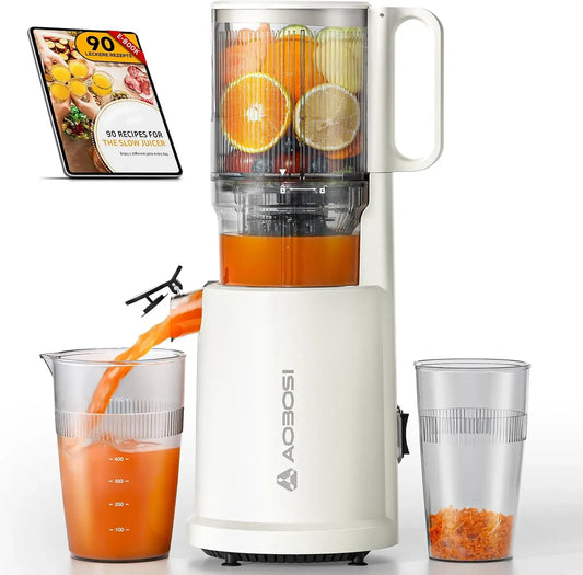Entsafter, 200 W, AOBOSI, leise, Slow Juicer mit 135 mm großer Einfüllöffnung, BPA-frei & leise