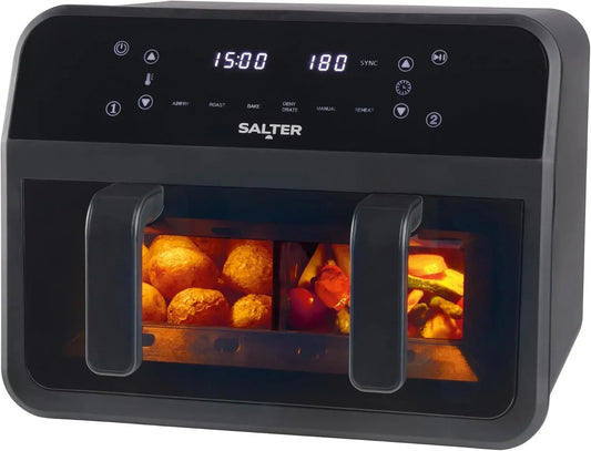 Heißluftfritteuse, 7 L, 2300 W, Touch-Bedienung, Antihaftbeschichtung, 7 l Antihaft-Kochschale mit abnehmbarer Trennwand, 6 Funktionen