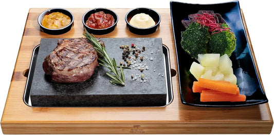 Steak-Brett, Bambusbrett, Steingrill, Schwarz