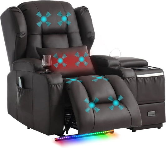Braun Relax- und Massagesessel, Wohnzimmergestaltung, USB, 1 Sitzer+Console