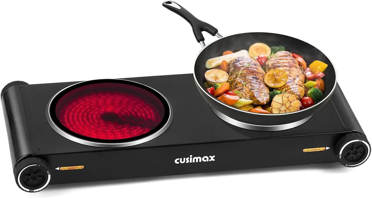 Glaskeramikkochfeld, 2400 W, CUSIMAX 2er, tragbar, Thermostat, Camping, Edelstahl, Infrarot kochplatten elektrisch tragbar für Küche