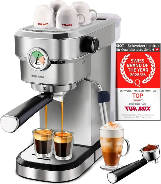 Espressomaschine TX 590, 17 cm, 1,1 L, 1350 W, großer Wassertank, 20 Bar-Kaffeemaschine mit milchschäumer