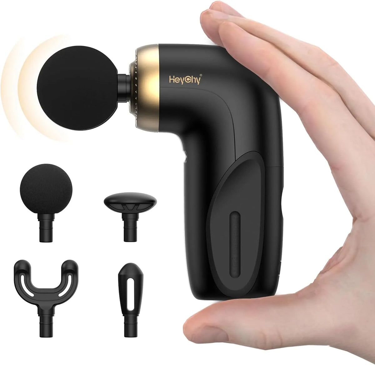 Massagepistole, Akku, Muskelmassagegerät, 0,27 kg, 7 mm, USB, kabellos, Schwarz, für Sport, HEYCHY