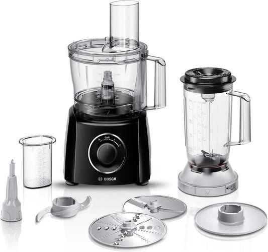 Bosch MCM3201B Küchenmaschine, 2,3 L, 800 W, Schwarz, 30 Funktionen, Mixer 1,0 L, Rührschüssel 2,3 L