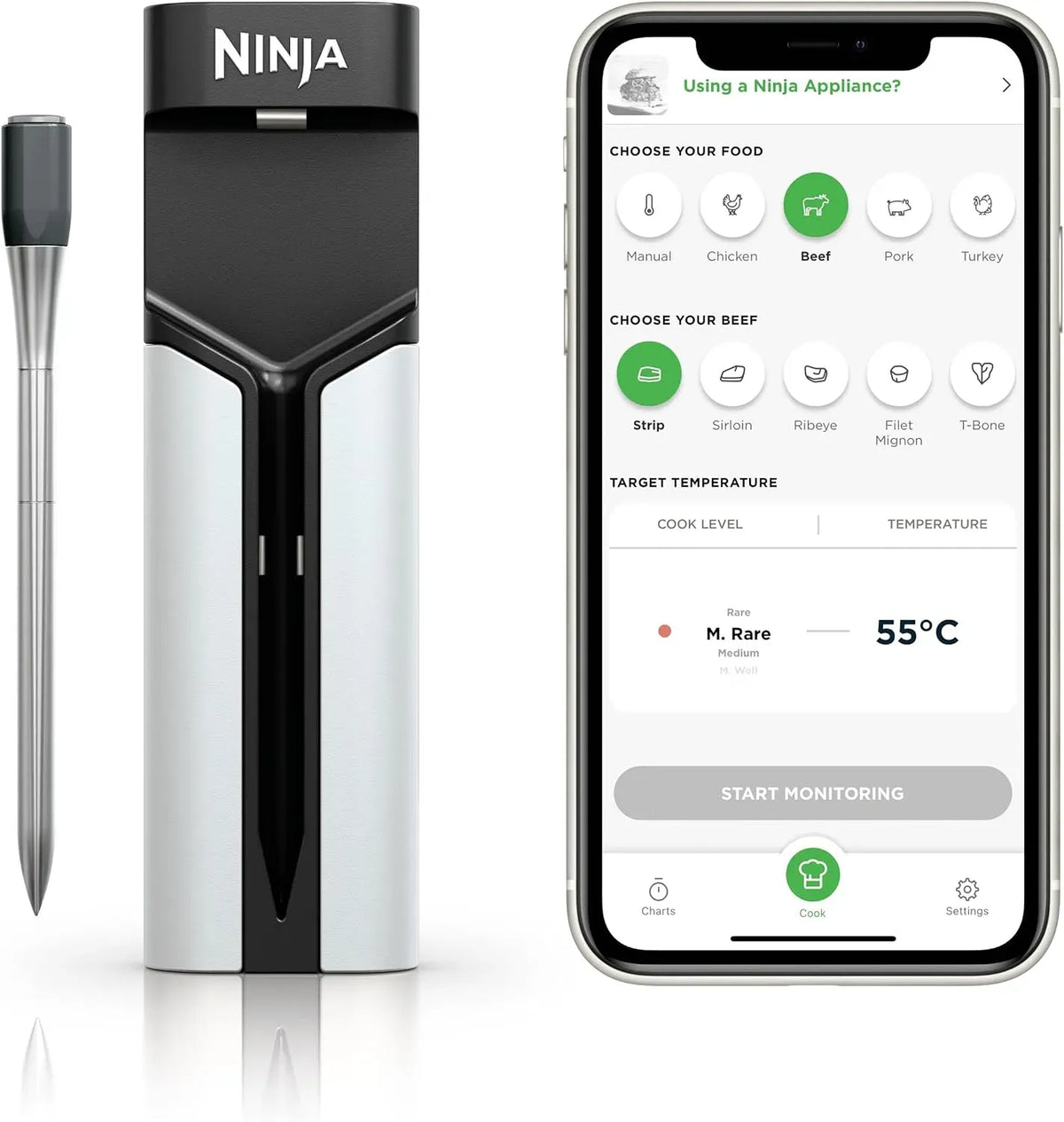 Ninja 50m 30h Temperaturfühler/Bratenthermometer, 50 m, IP65, Bluetooth, Grill, kabellos