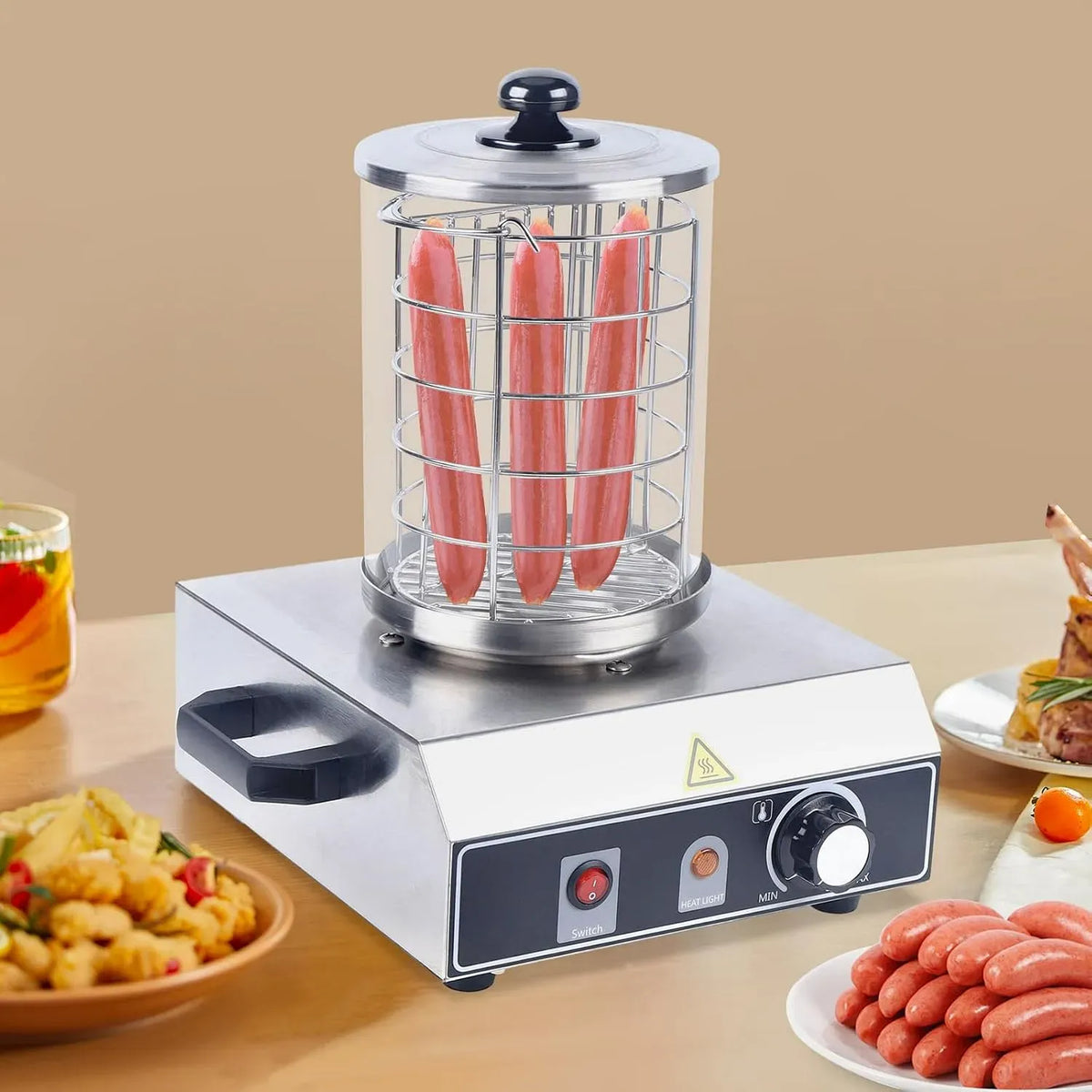 Bockwurstwärmer, Würstchenwärmer, Würstchenkocher, Wurstkocher, 350 W, 30 bis 85 °C, Edelstahl, Wärmefunktion, Glas