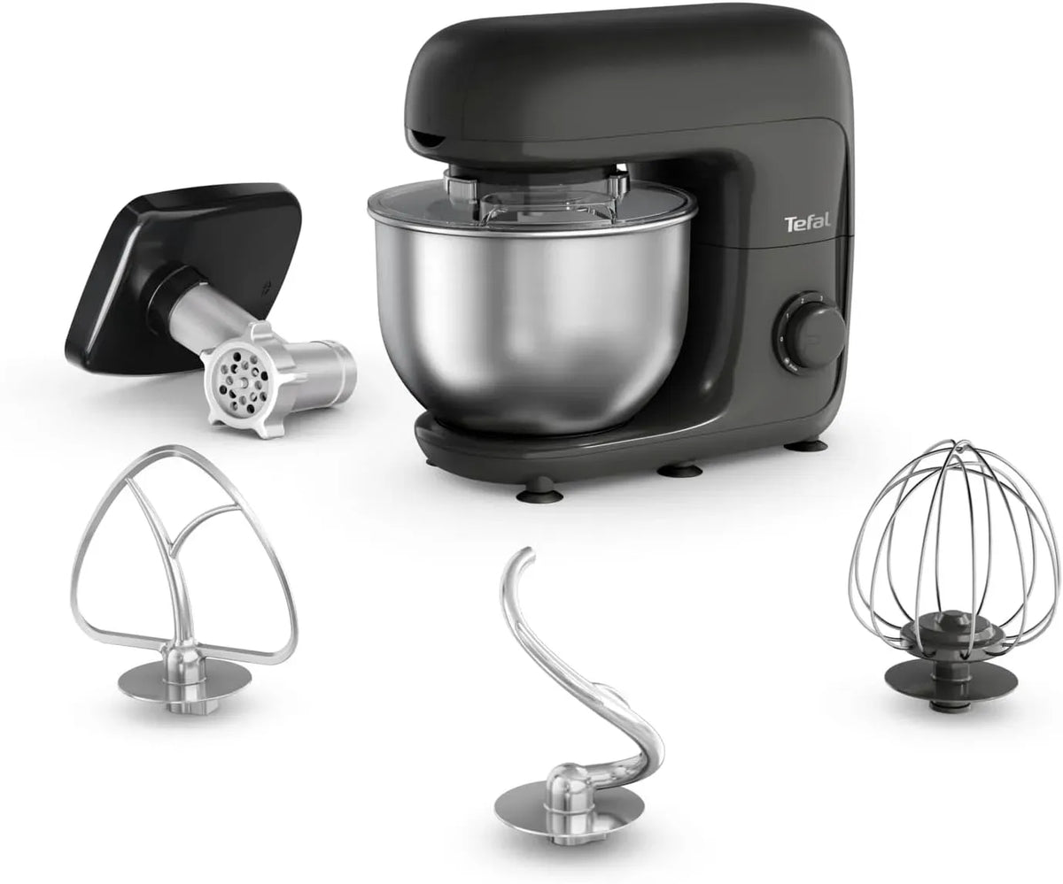 Tefal 4-in-1 QB161H38 Küchenmaschine, 4,8 L, 800 W, Edelstahl, Schwarz, 6 Geschwindigkeiten und Pulse-Funktion, Edelstahlschüssel