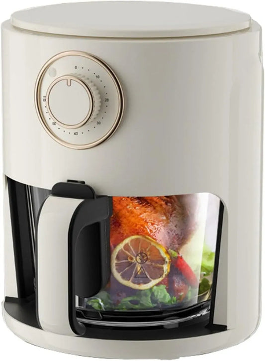 Heißluftfritteuse, 5 L, 1000 W, Weiß, sichtbarer elektrischer Multifunktionsofen aus Glas