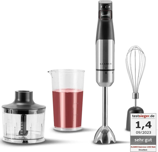 Stabmixer Set 1000 Watt, 4 in 1 Pürierstab aus Edelstahl inklusive Turbo
