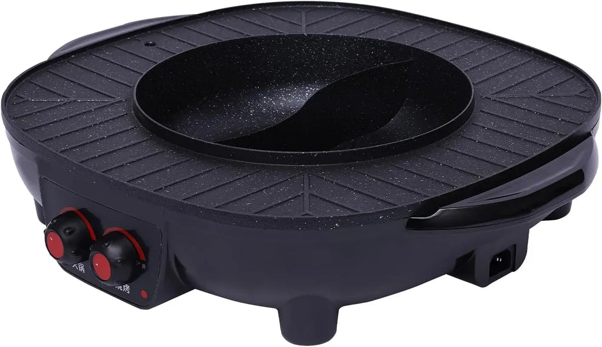 2-in-1 Fondue, Pfanne, Grill, elektrischer Tischgrill, elektrischer Multikocher mit Grill, 3 L, 2000 W, Antihaftbeschichtung, für 5-6 Personen