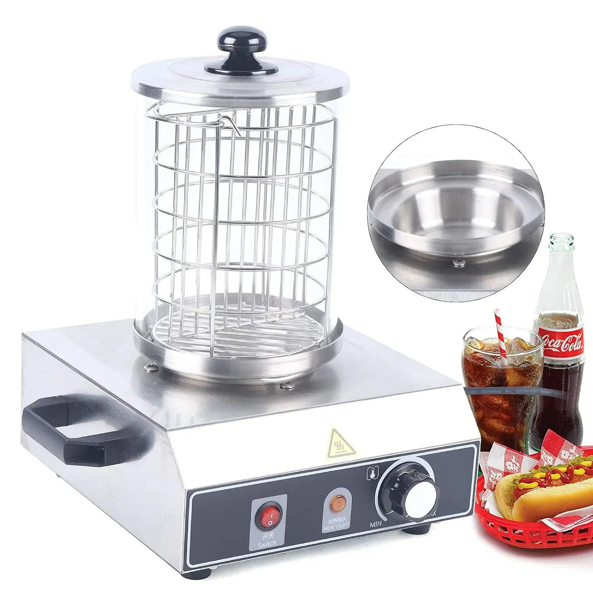 Hot Dog Maker, Zylinderdurchmesser, Würstchenwärmer, Würstchenkocher, 16 cm, 350 W, 0 bis 85 °C, Edelstahl, Wärmefunktion