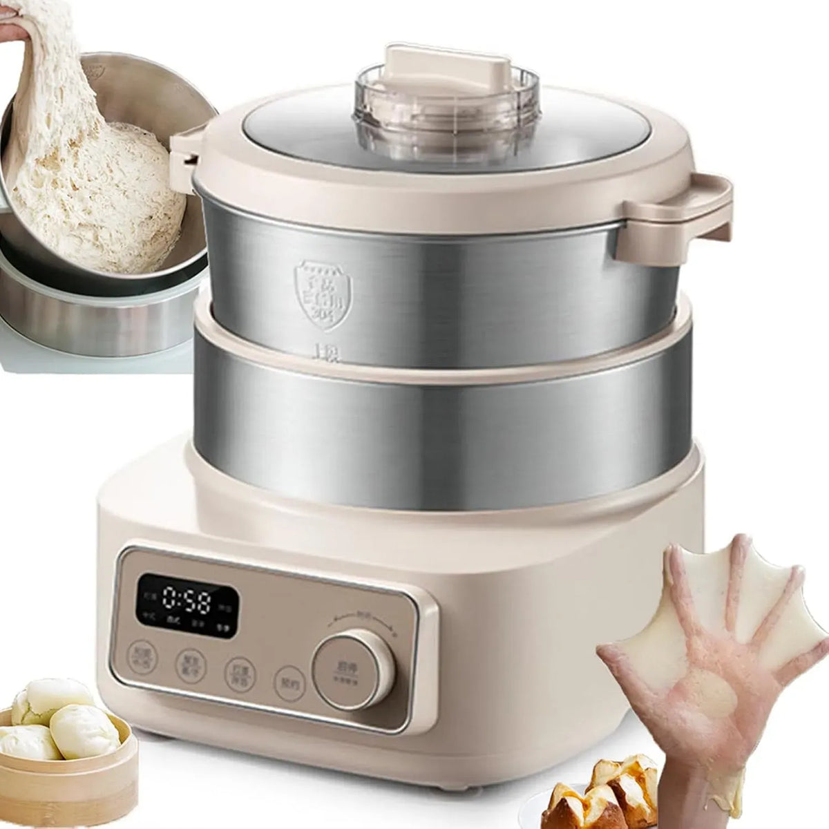 5-Liter-Teigknetmaschine 24-Stunden-Smart-Termin Teigherstellungsmaschine, Edelstahl, Dough