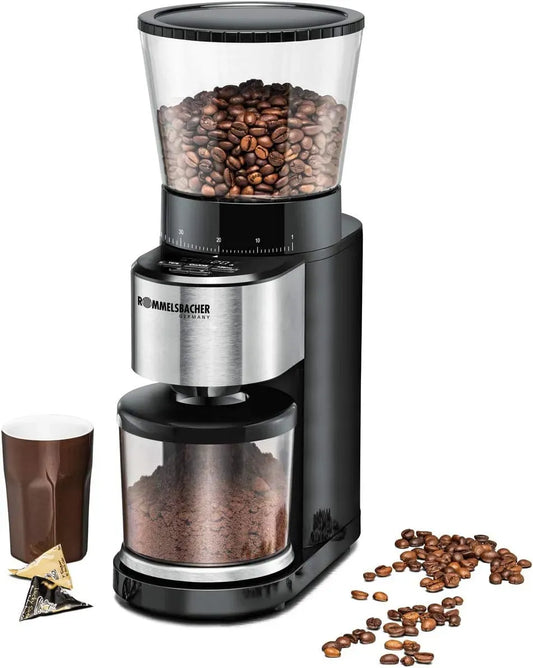 Rommelsbacher EKM 500 Präzisions-Waage, Kaffeemühle, Kaffeebohnenmühle, Edelstahl, 39 Stufen, Schwarz, für Siebträger
