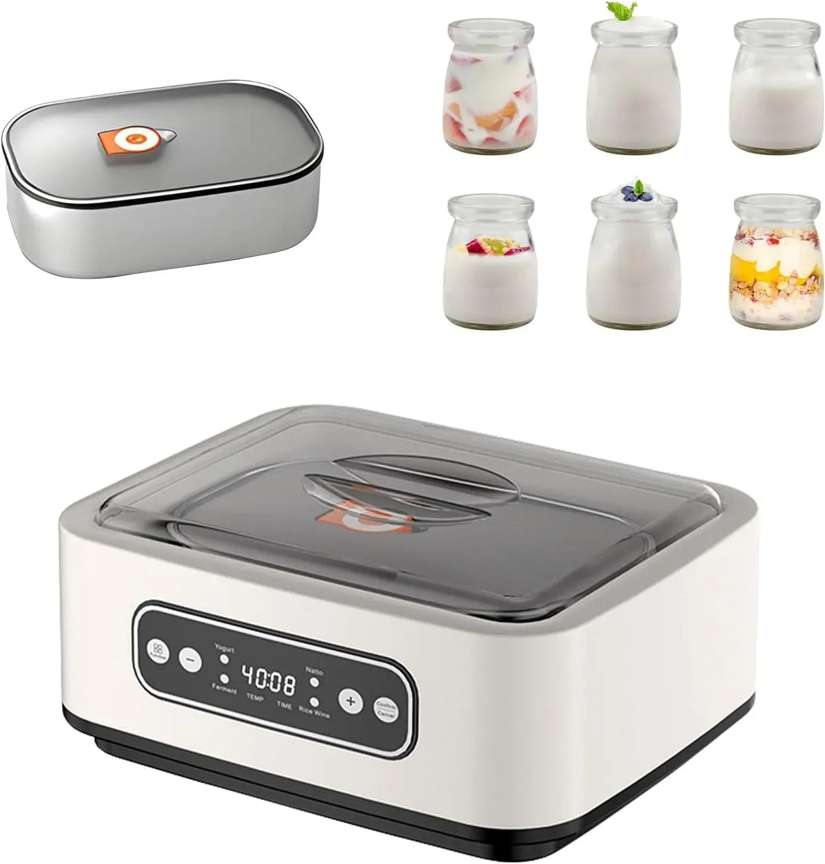 Käse-/Natto-Zubereiter, Joghurtbereiter, Joghurtmaschine, 1,6 L, Timer, LCD-Display, Digitalanzeige, Edelstahl, Glas, für den Haushalt