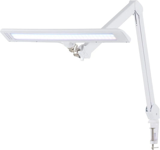 Monitor, Showlite AL-6012, Weiß, Dimmbare LED Schreibtischlampe für Büro oder Werkstatt, Klemmbare Tageslichtlampe mit Kugelgelenk