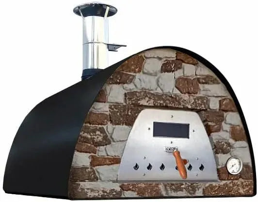 Backofen, Schwarz, Ofen zum Backen, Holzbackofen, Holzbackofen Veloce Pro 100 Schwarz mit Natursteinfront