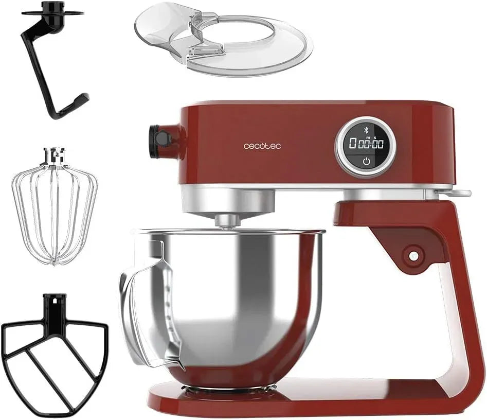 Cecotec Küchenmaschine, 800 W, Edelstahl, Rot, 5,2-Liter-Schüssel aus Edelstahl, LED-Licht, 8 Geschwindigkeiten, DC-Motor