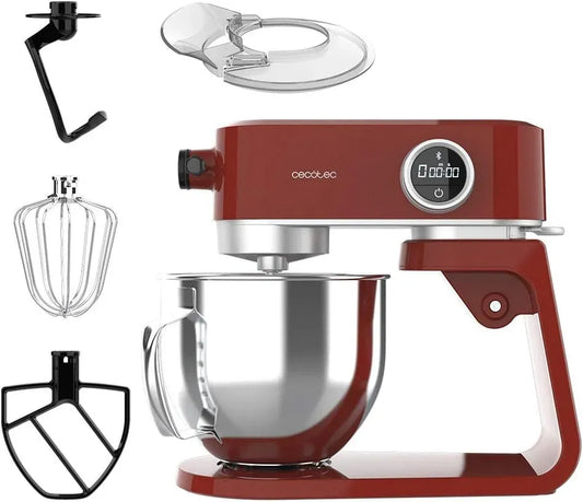 Cecotec Küchenmaschine, 800 W, Edelstahl, Rot, 5,2-Liter-Schüssel aus Edelstahl, LED-Licht, 8 Geschwindigkeiten, DC-Motor