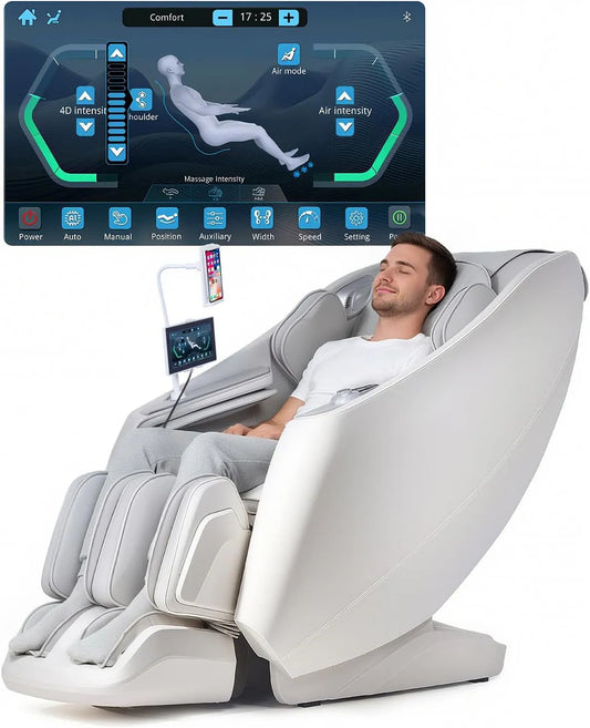 Relax- und Massagesessel, Touch-Bedienung, Weiß, 4D Massage, SL-Schiene