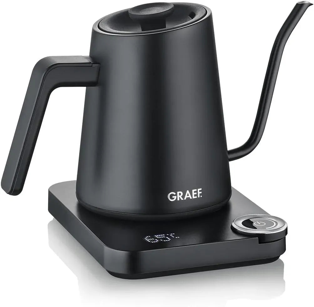 GRAEF GK502 Wasserkocher, Timer, 2 Temperaturzonen, Schwarz, 900 ml, Temperatureinstellung & Timer